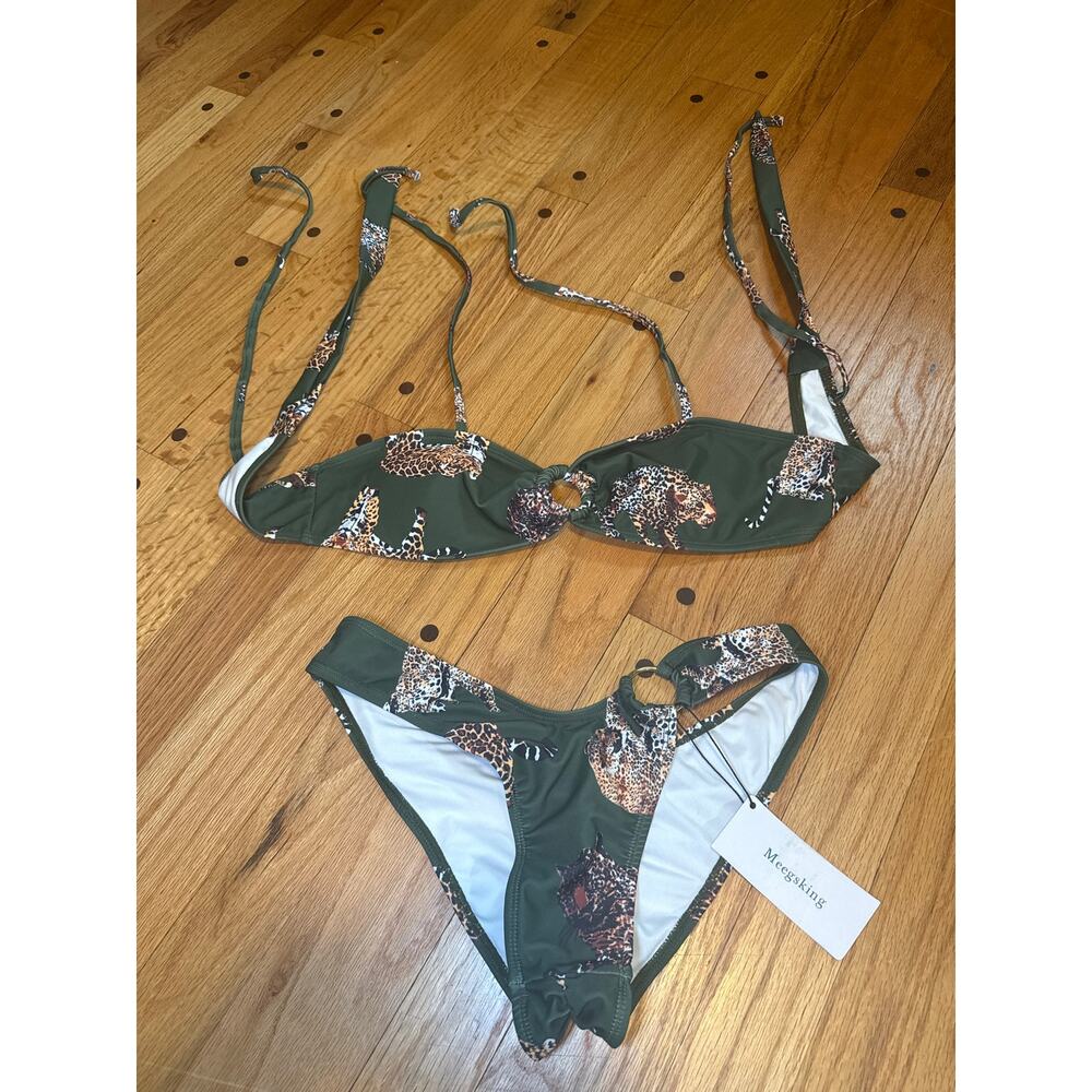 NEW swim suit Green Cheetah 2-peice bikini swimsuit Sz Small